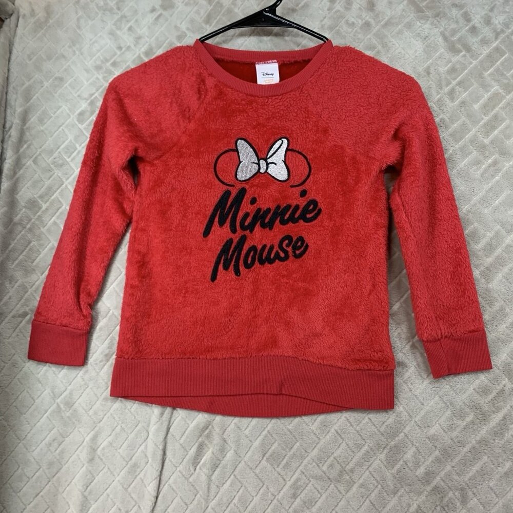 Jumping Beans Disney Girls 6 Sweatshirt Red Fuzzy Fleece Minnie Mouse